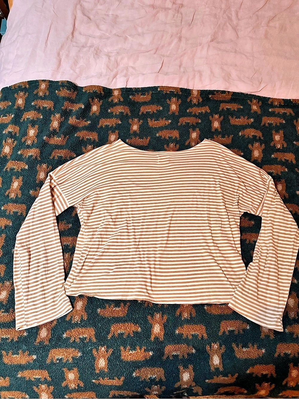 BOHÈME Striped Long Sleeve Top in Brown & White Size Medium